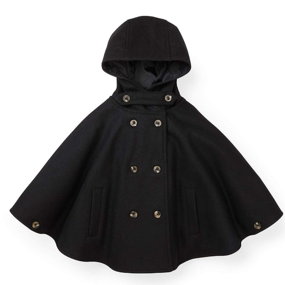 Hope & Henry Hooded Wool Coat Single Breasted Black Academia Gothcore